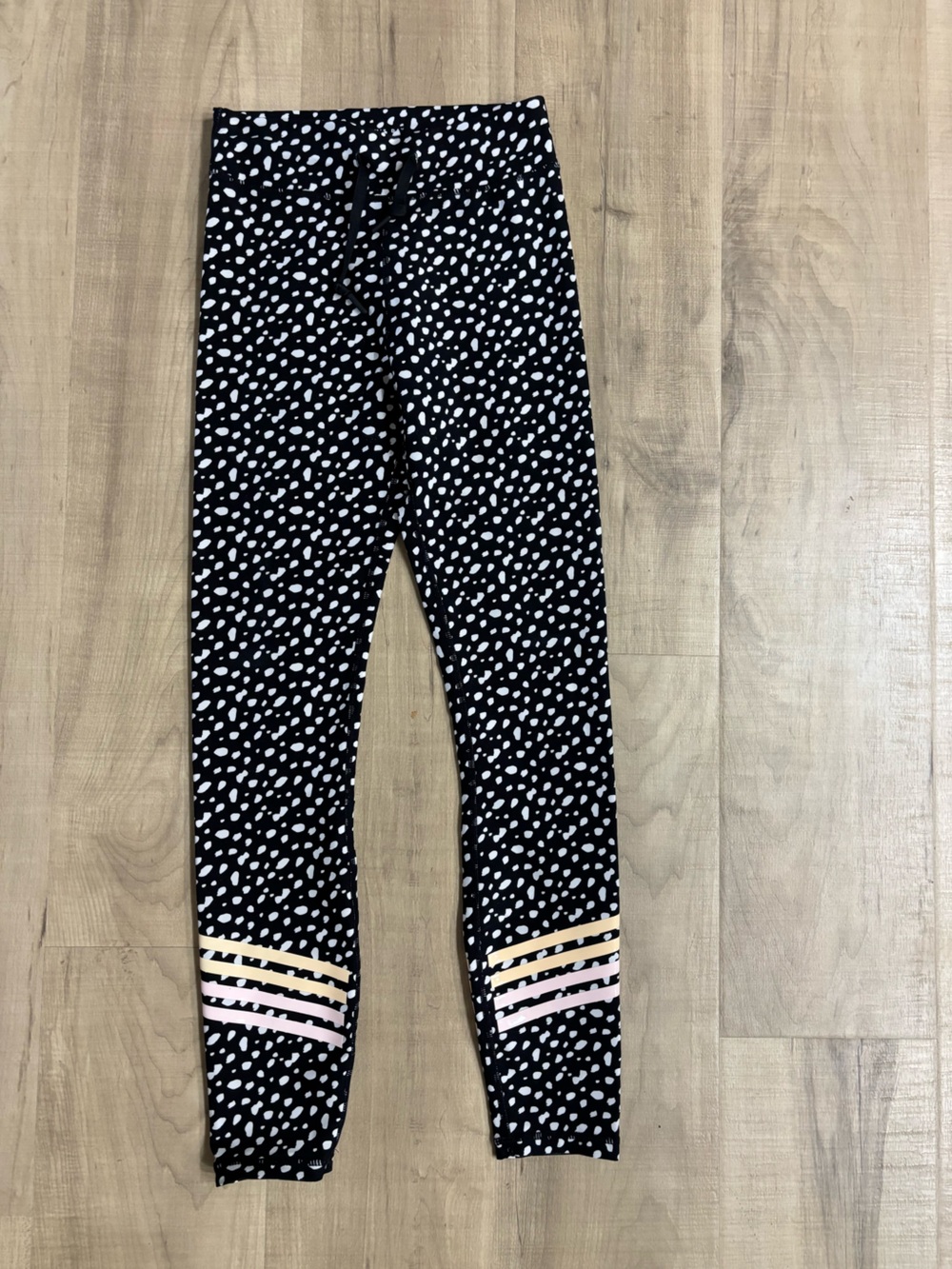 White Fox Boutique Black and White Speckled Leggings with Striped Cuffs
